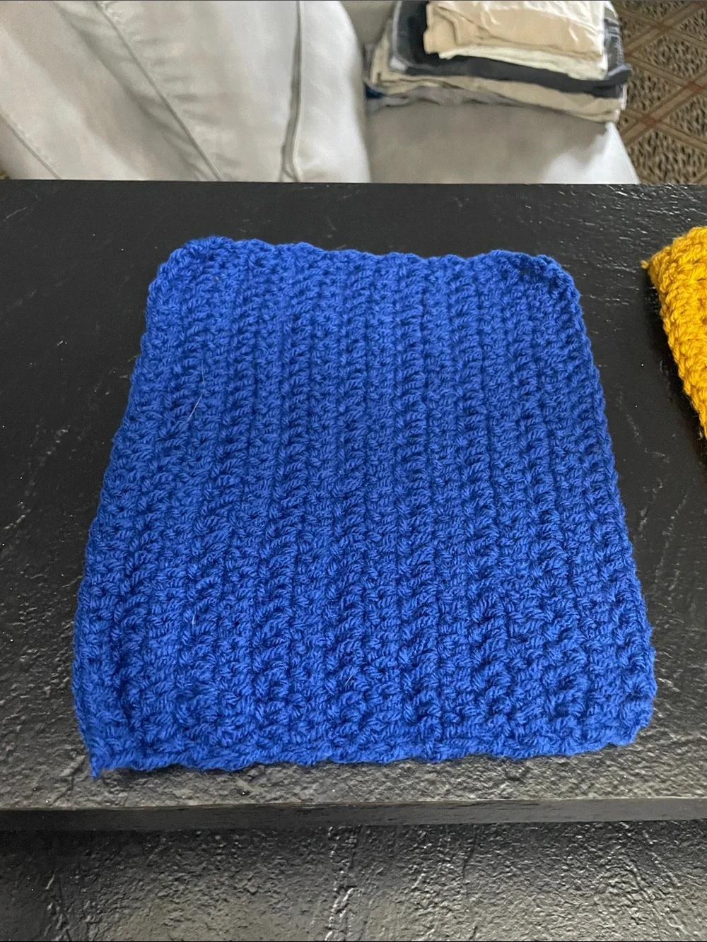 Hand-Crocheted Dishcloths in Royal Blue & Mustard Yellow Set of 3 Approx. 8x11